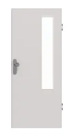 Frontansicht von GARANT Wohnungseingangstür U12188SD Lichtgrau GHK08 mit Lichtausschnitt LA-5 bandseitig