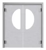 Frontansicht von HÖRMANN Kunststoff-Doppelflügel-Pendeltür Granit mit Lichtausschnitt halbrund inkl. Umfassungszarge