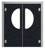 Frontansicht von HÖRMANN Kunststoff-Doppelflügel-Pendeltür Schwarz Bunt mit Lichtausschnitt halbrund inkl. Blendrahmen