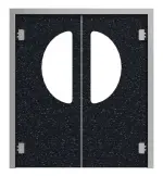 Frontansicht von HÖRMANN Kunststoff-Doppelflügel-Pendeltür Schwarz Bunt mit Lichtausschnitt halbrund inkl. Umfassungszarge