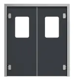 Frontansicht von HÖRMANN Kunststoff-Doppelflügel-Pendeltür mit Lichtausschnitt eckig inkl. Umfassungszarge