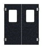 Frontansicht von HÖRMANN Kunststoff-Doppelflügel-Pendeltür Schwarz Bunt mit Lichtausschnitt eckig