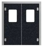 Frontansicht von HÖRMANN Kunststoff-Doppelflügel-Pendeltür Schwarz Bunt mit Lichtausschnitt eckig inkl. Blendrahmen