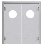 Frontansicht von HÖRMANN Kunststoff-Doppelflügel-Pendeltür Granit mit Lichtausschnitt rund inkl. Blendrahmen