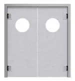 Frontansicht von HÖRMANN Kunststoff-Doppelflügel-Pendeltür Granit mit Lichtausschnitt rund inkl. Umfassungszarge