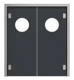 Frontansicht von HÖRMANN Kunststoff-Doppelflügel-Pendeltür mit Lichtausschnitt rund inkl. Umfassungszarge