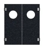 Frontansicht von HÖRMANN Kunststoff-Doppelflügel-Pendeltür Schwarz Bunt mit Lichtausschnitt rund