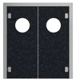 Frontansicht von HÖRMANN Kunststoff-Doppelflügel-Pendeltür Schwarz Bunt mit Lichtausschnitt rund inkl. Blendrahmen