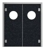 Frontansicht von HÖRMANN Kunststoff-Doppelflügel-Pendeltür Schwarz Bunt mit Lichtausschnitt rund inkl. Umfassungszarge