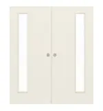 Frontansicht von WESTAG Doppelflügel-Schiebetür Klassik Weiß RAL 9010 Weißlack mit Lichtausschnitt LA-1B