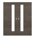 Frontansicht von WESTAG Doppelflügel-Schiebetür Pinie Grau Cross PiC 44 PortaLit CPL mit Lichtausschnitt LA-1D