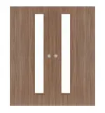 Frontansicht von WESTAG Doppelflügel-Schiebetür Nussbaum Noce NU 736 PortaLit CPL mit Lichtausschnitt LA-1D