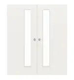 Frontansicht von WESTAG Doppelflügel-Schiebetür Arctic Weiß RAL 9016 Weißlack mit Lichtausschnitt LA-1D