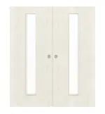 Frontansicht von WESTAG Doppelflügel-Schiebetür Pinie Weiß Pi 230 PortaLit CPL mit Lichtausschnitt LA-1