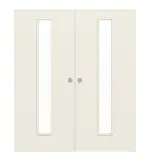 Frontansicht von WESTAG Doppelflügel-Schiebetür Klassik Weiß RAL 9010 Weißlack mit Lichtausschnitt LA-1