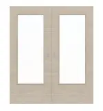 Frontansicht von WESTAG Doppelflügel-Schiebetür Platineiche Cross EIC 424 PortaLit CPL mit Lichtausschnitt LA-DIN