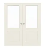 Frontansicht von WESTAG Doppelflügel-Schiebetür Provence Typ 4002 Weißlack mit Lichtausschnitt