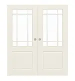 Frontansicht von WESTAG Doppelflügel-Schiebetür Provence Typ 4002 Weißlack mit Lichtausschnitt Sprosse 4