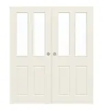 Frontansicht von WESTAG Doppelflügel-Schiebetür Provence Typ 4004 Weißlack mit Lichtausschnitt LA-2