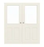Frontansicht von WESTAG Doppelflügel-Schiebetür Provence Typ 4004 Weißlack mit Lichtausschnitt