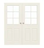 Frontansicht von WESTAG Doppelflügel-Schiebetür Provence Typ 4004 Weißlack mit Lichtausschnitt Sprosse 6