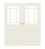 Frontansicht von WESTAG Doppelflügel-Schiebetür Provence Typ 4004 Weißlack mit Lichtausschnitt Sprosse 7