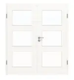Frontansicht von HÖRMANN Doppelflügeltür Gebürstetes Weiß quer Duradecor ProLine mit Lichtausschnitt LA 11 mit Zarge