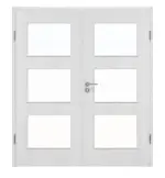 Frontansicht von Huga Doppelflügeltür Eiche Weiß Durat Basic mit Lichtausschnitt LA 11 mit Zarge