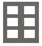 Frontansicht von Huga Doppelflügeltür Hygge grau RAL 7037 Duradecor Basic mit Lichtausschnitt LA 11 mit Zarge