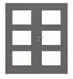 Frontansicht von HÖRMANN Doppelflügeltür Staubgrau RAL 7037 Lack ProLine mit Lichtausschnitt LA-11 mit Zarge