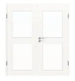 Frontansicht von HÖRMANN Doppelflügeltür Gebürstetes Weiß quer Duradecor ProLine mit Lichtausschnitt LA 12 mit Zarge