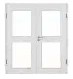 Frontansicht von Huga Doppelflügeltür Eiche Weiß Durat Basic mit Lichtausschnitt LA 12 mit Zarge