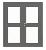 Frontansicht von Huga Doppelflügeltür Hygge grau RAL 7037 Duradecor Basic mit Lichtausschnitt LA 12 mit Zarge