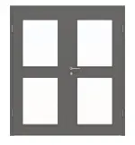 Frontansicht von HÖRMANN Doppelflügeltür Staubgrau RAL 7037 Lack ProLine mit Lichtausschnitt LA-12 mit Zarge