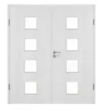 Frontansicht von Huga Doppelflügeltür Eiche Weiß Durat Basic mit Lichtausschnitt LA 14 mit Zarge