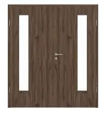 Frontansicht von HÖRMANN Doppelflügeltür Alpineiche Duradecor ProLine mit Lichtausschnitt LA 24 bandseitig mit Zarge