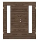 Frontansicht von HÖRMANN Doppelflügeltür Alpineiche quer Duradecor ProLine mit Lichtausschnitt LA 24 bandseitig mit Zarge