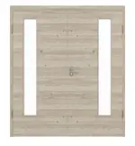 Frontansicht von HÖRMANN Doppelflügeltür Gebürstete Lärche hell quer Duradecor ProLine mit Lichtausschnitt LA 24 bandseitig mit Zarge