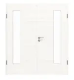 Frontansicht von HÖRMANN Doppelflügeltür Gebürstetes Weiß quer Duradecor ProLine mit Lichtausschnitt LA 24 bandseitig mit Zarge