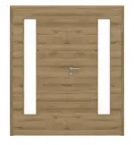 Frontansicht von HÖRMANN Doppelflügeltür Natureiche quer Duradecor ProLine mit Lichtausschnitt LA 24 bandseitig mit Zarge