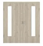 Frontansicht von HÖRMANN Doppelflügeltür Gebürstete Lärche hell Duradecor ProLine mit Lichtausschnitt LA 24 bandseitig mit Zarge