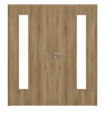 Frontansicht von HÖRMANN Doppelflügeltür Natureiche Duradecor ProLine mit Lichtausschnitt LA 24 bandseitig mit Zarge