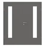 Frontansicht von HÖRMANN Doppelflügeltür Staubgrau RAL 7037 Lack ProLine mit Lichtausschnitt LA-24 bandseitig mit Zarge