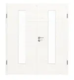Frontansicht von HÖRMANN Doppelflügeltür Gebürstetes Weiß quer Duradecor ProLine mit Lichtausschnitt LA 24 mittig mit Zarge