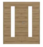 Frontansicht von HÖRMANN Doppelflügeltür Natureiche quer Duradecor ProLine mit Lichtausschnitt LA 24 mittig mit Zarge