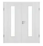 Frontansicht von Huga Doppelflügeltür Eiche Weiß Durat Basic mit Lichtausschnitt LA 24 mittig mit Zarge