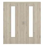 Frontansicht von HÖRMANN Doppelflügeltür Gebürstete Lärche hell Duradecor ProLine mit Lichtausschnitt LA 24 mittig mit Zarge