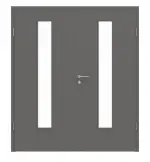 Frontansicht von Huga Doppelflügeltür Hygge grau RAL 7037 Duradecor Basic mit Lichtausschnitt LA 24 mit Zarge