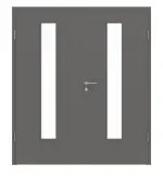 Frontansicht von HÖRMANN Doppelflügeltür Staubgrau RAL 7037 Lack ProLine mit Lichtausschnitt LA-24 mittig mit Zarge