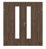 Frontansicht von HÖRMANN Doppelflügeltür Alpineiche Duradecor ProLine mit Lichtausschnitt LA 24 schlossseitig mit Zarge